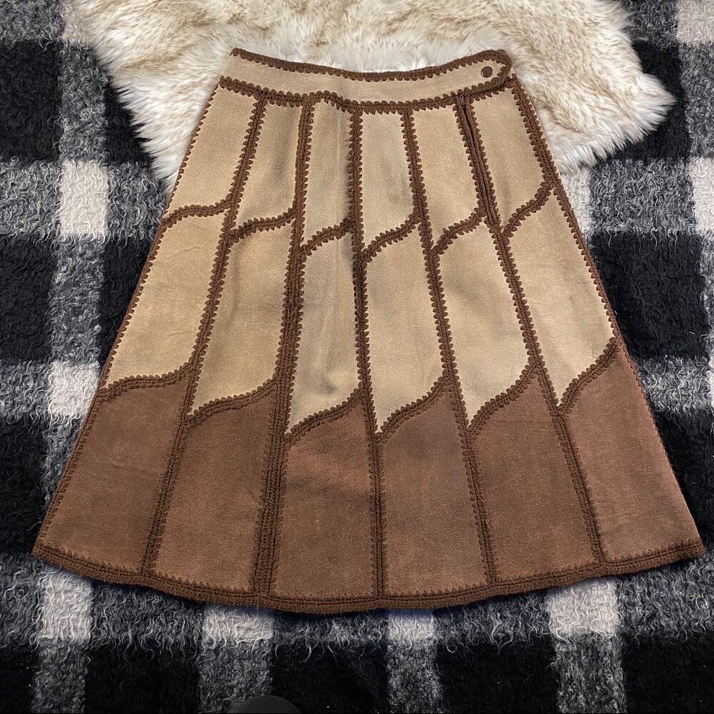 Vintage 70s young east brown suede a line skirt 13/14 - Picture 16 of 16